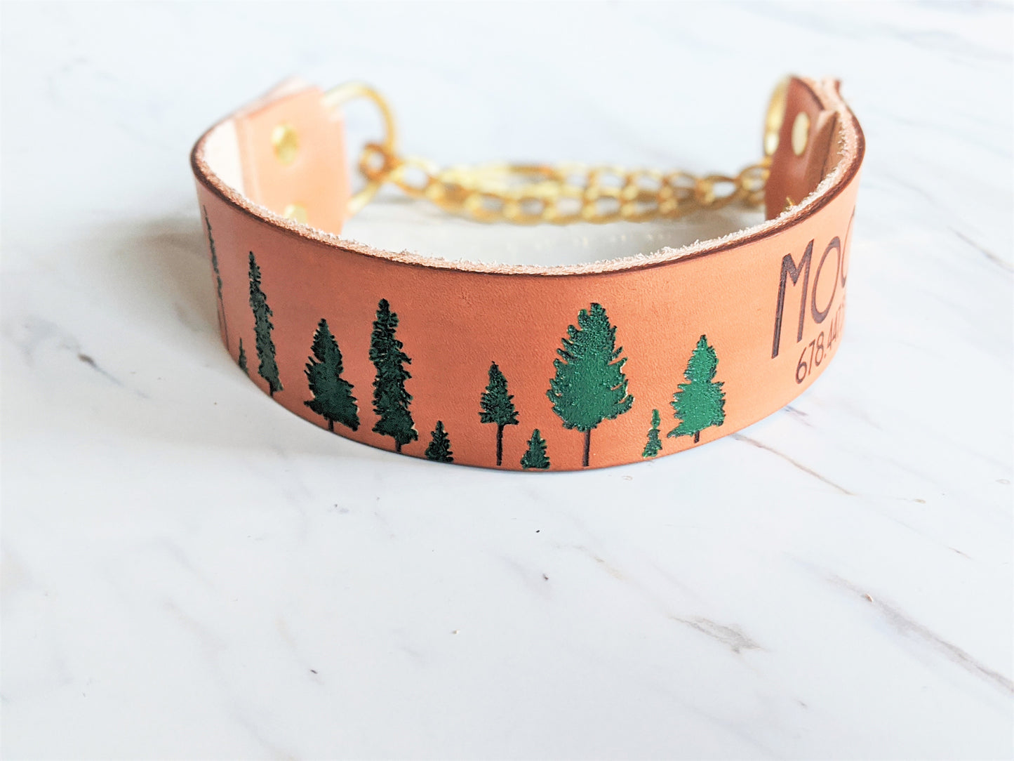 Green Pinaceae Silhouette - Leather Martingale Collar