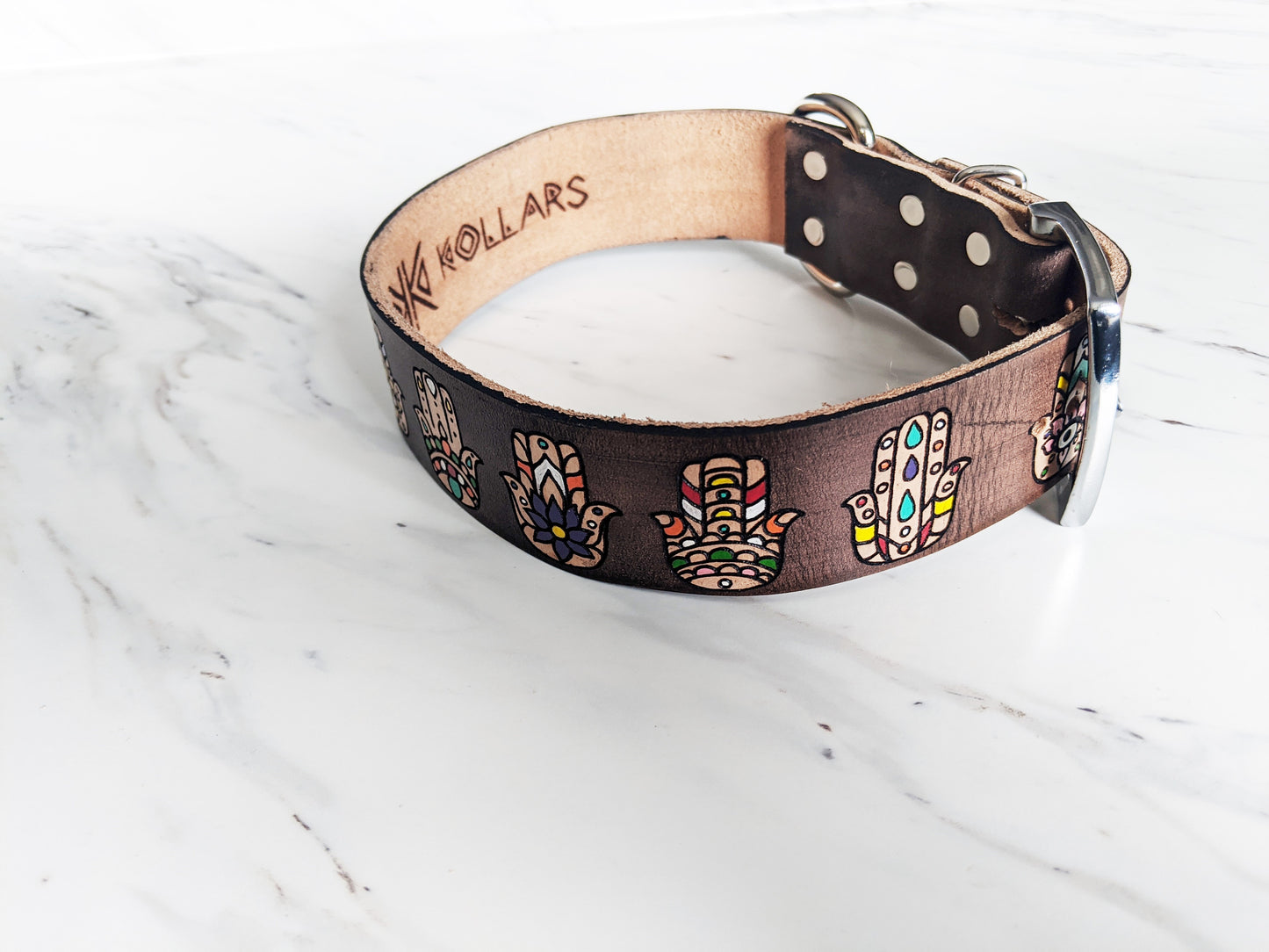 Hamsa - Leather Dog Collar