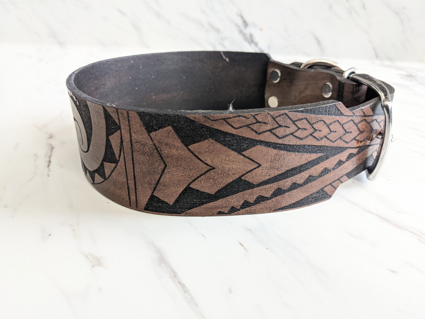 Polynesian Tattoo - Leather Dog Collar