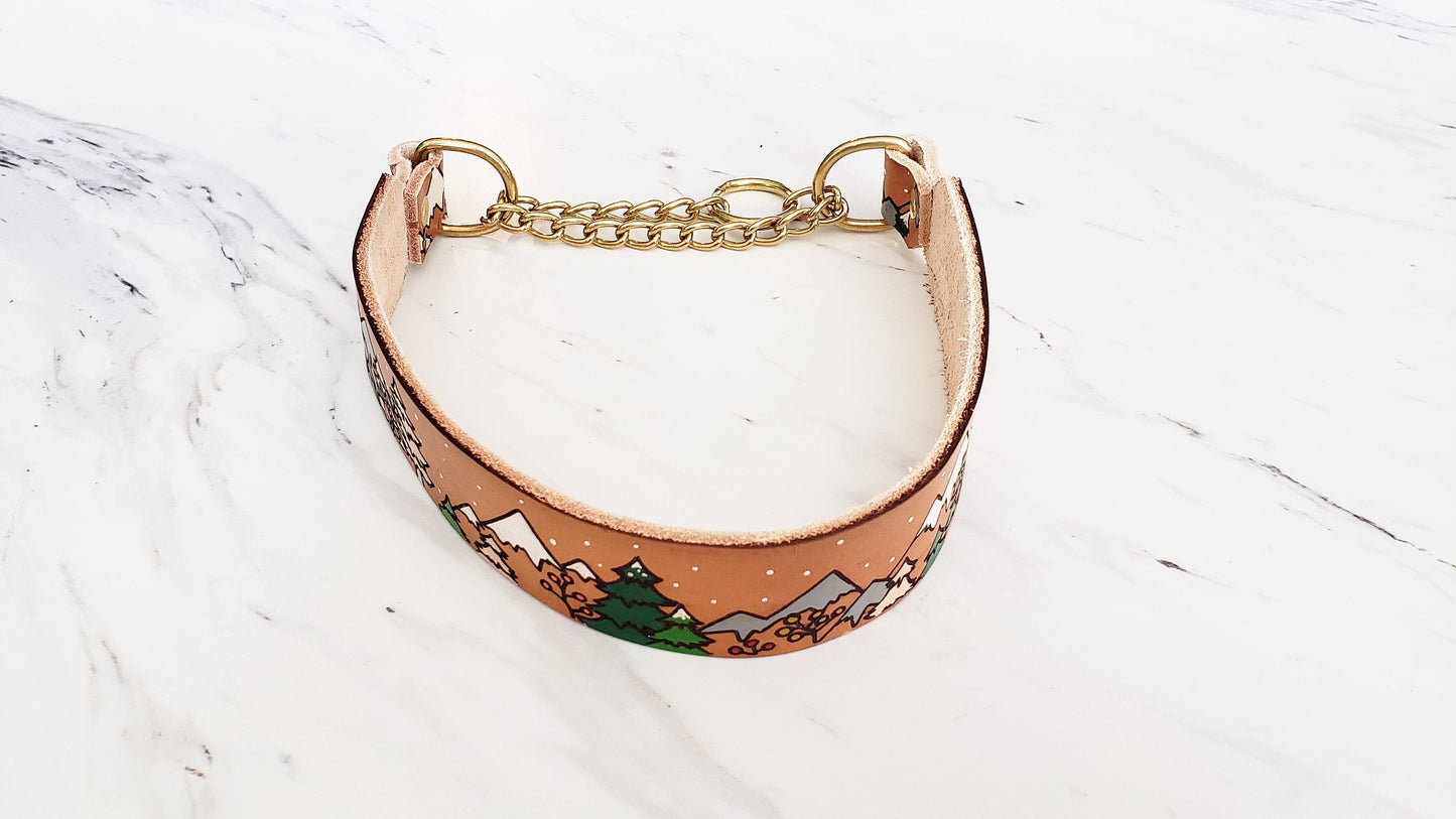 Mountain Winterscape - Leather Martingale Collar