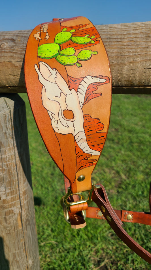 Western Cactus  Leather Horse Halter- Custom Halter - Handmade Bronc Halter