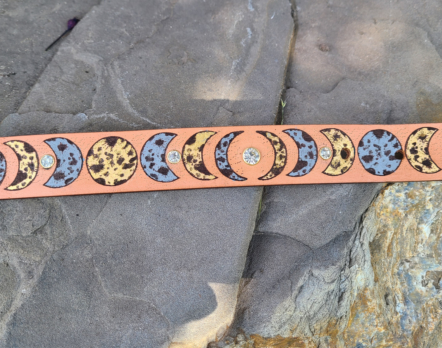 Rhinestone Celestial Moon - Leather dog Collar