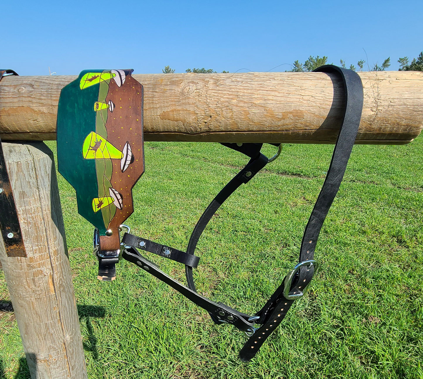 UFO Abduction  Leather Horse Halter- Custom Halter - Handmade Bronc Halter
