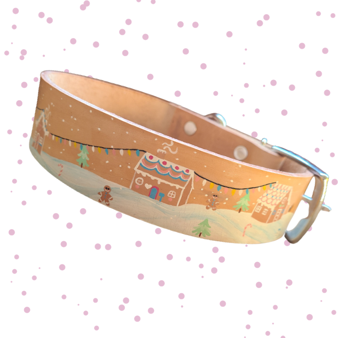 Gingerbread Land - Leather Dog Collar