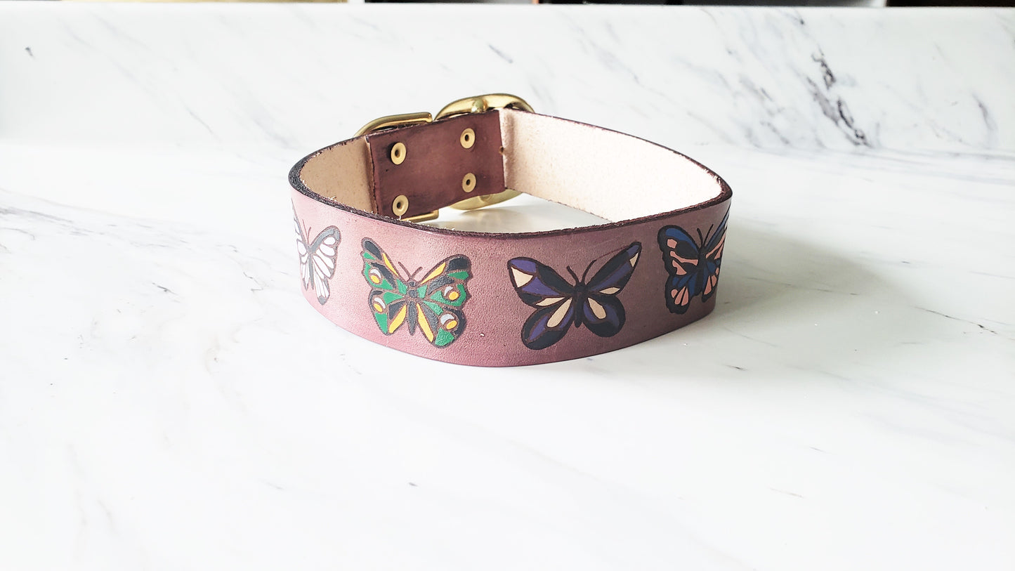 Butterfly Flutter - Leather Dog Collar