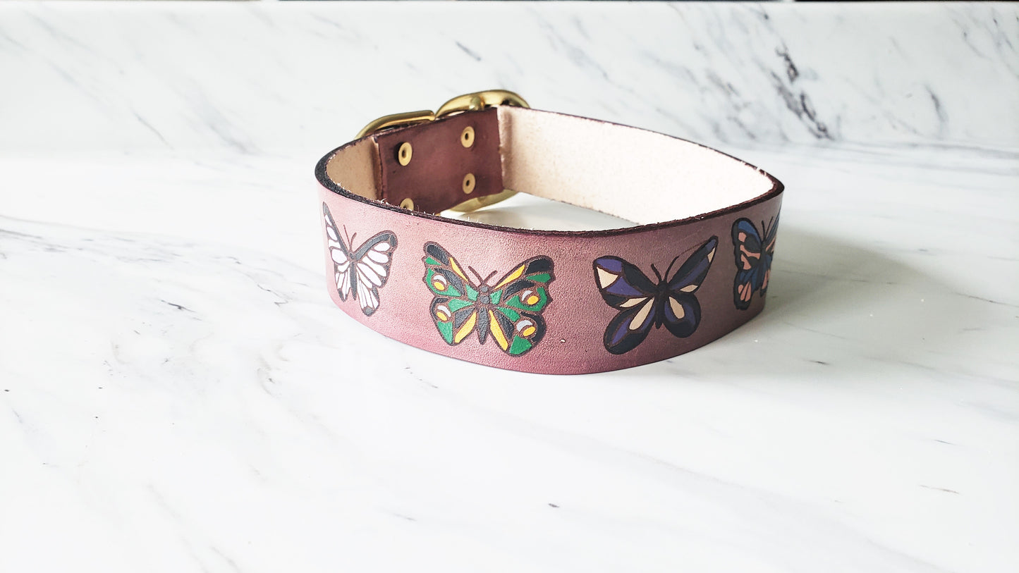 Butterfly Flutter - Leather Dog Collar