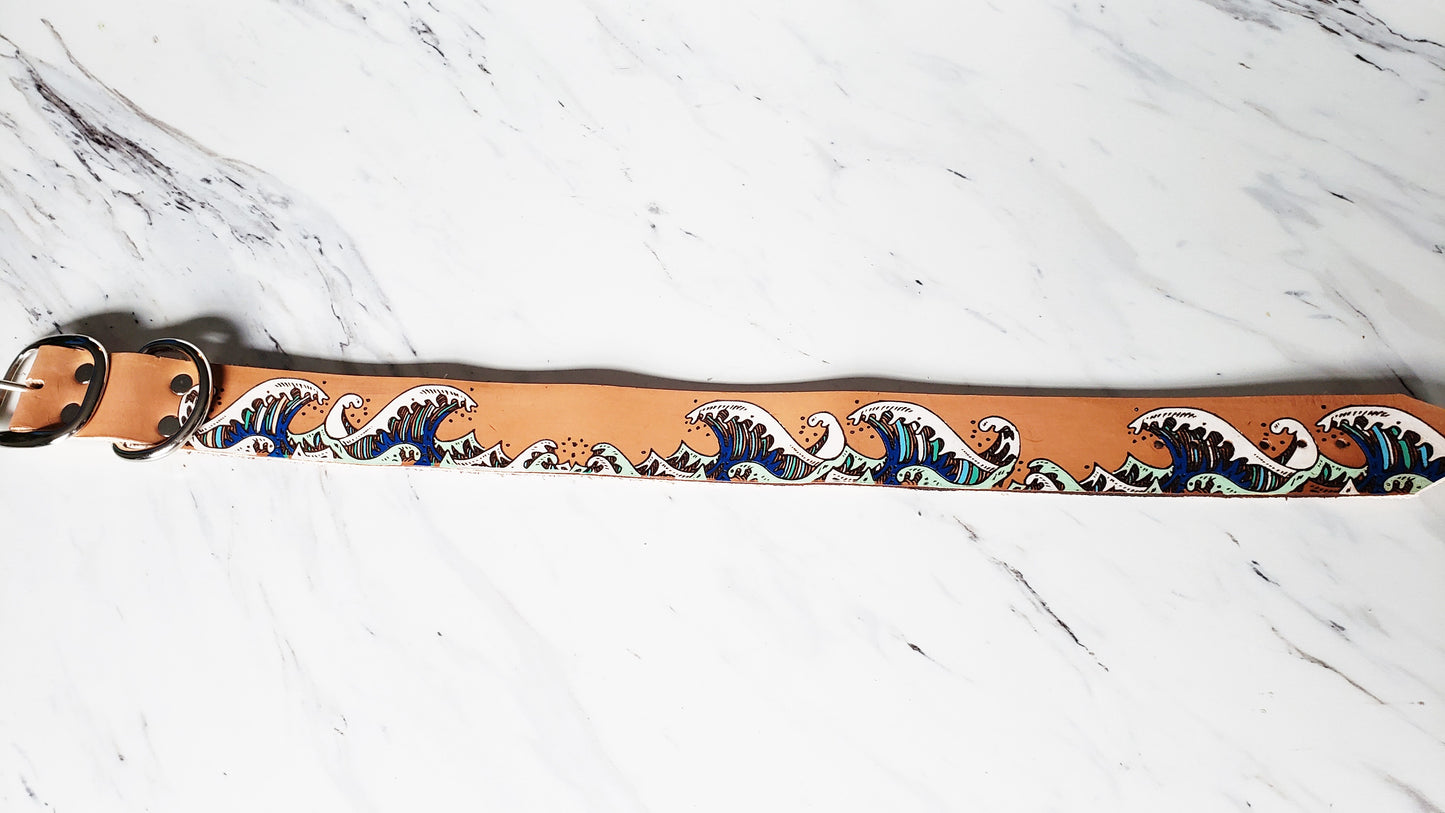 Ukiyo-e Wave - Leather Dog Collar