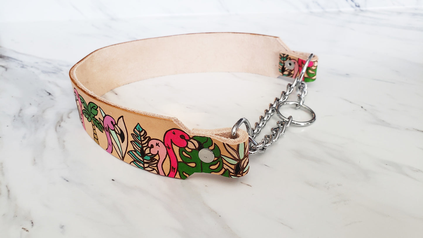 Flamboyant Flamingo - Leather Martingale Collar