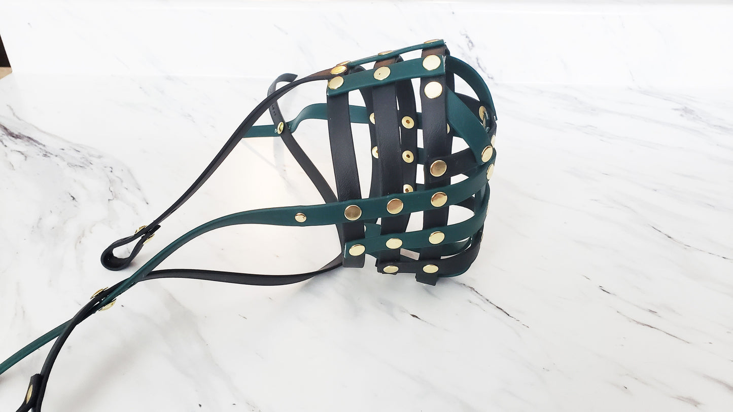 Basket Style Biothane Muzzle with Open Nose plus Forehead strap - Choose your Colors - Level one