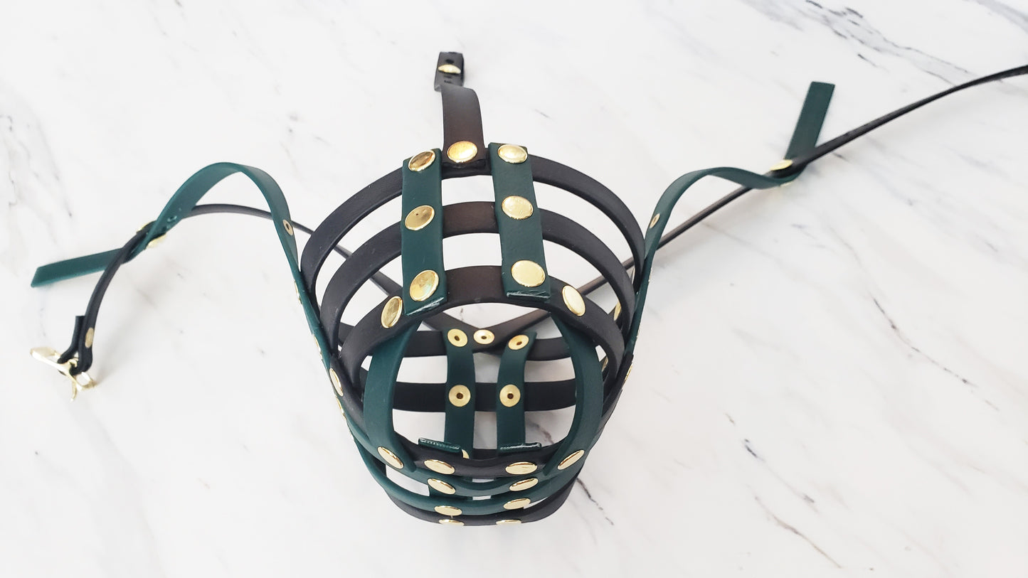 Basket Style Biothane Muzzle with Open Nose plus Forehead strap - Choose your Colors - Level one