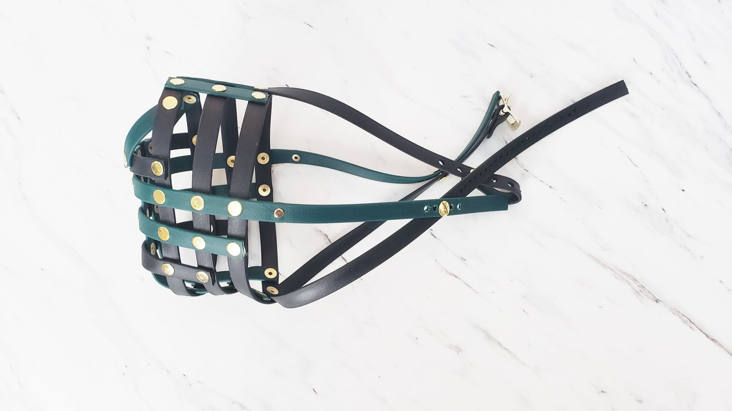 Basket Style Biothane Muzzle with Open Nose plus Forehead strap - Choose your Colors - Level one