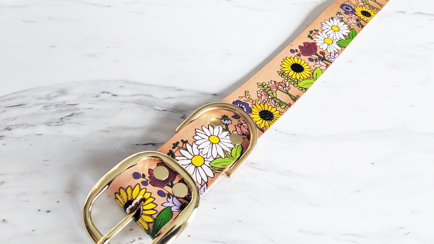 Flower Child - Leather Dog Collar