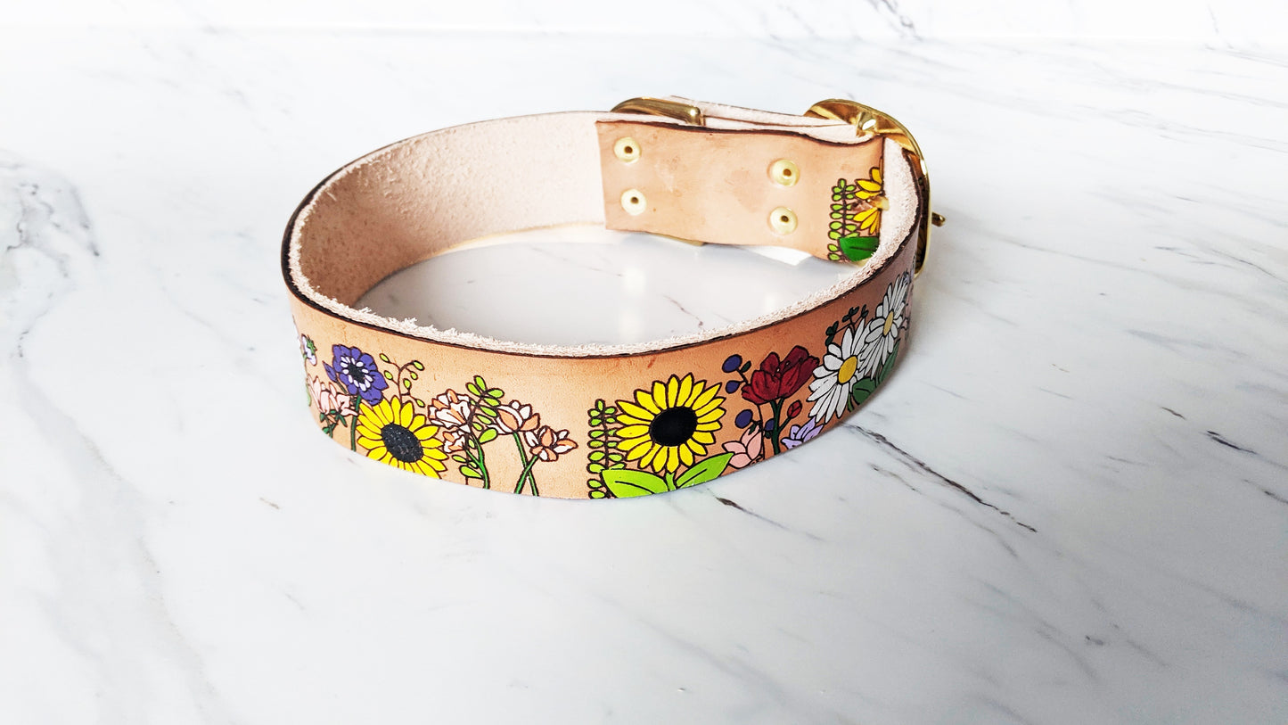 Flower Child - Leather Dog Collar