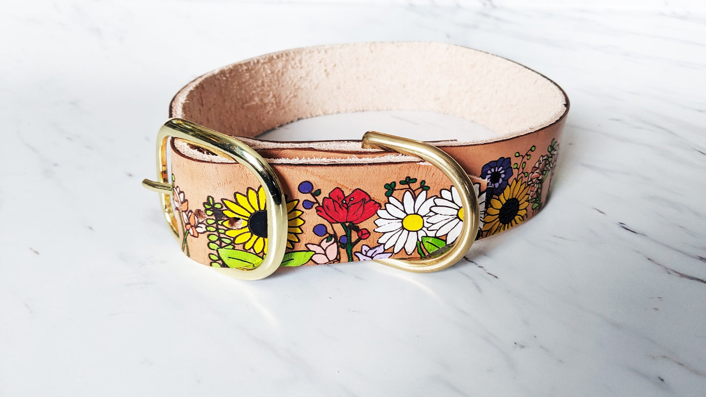 Flower Child - Leather Dog Collar