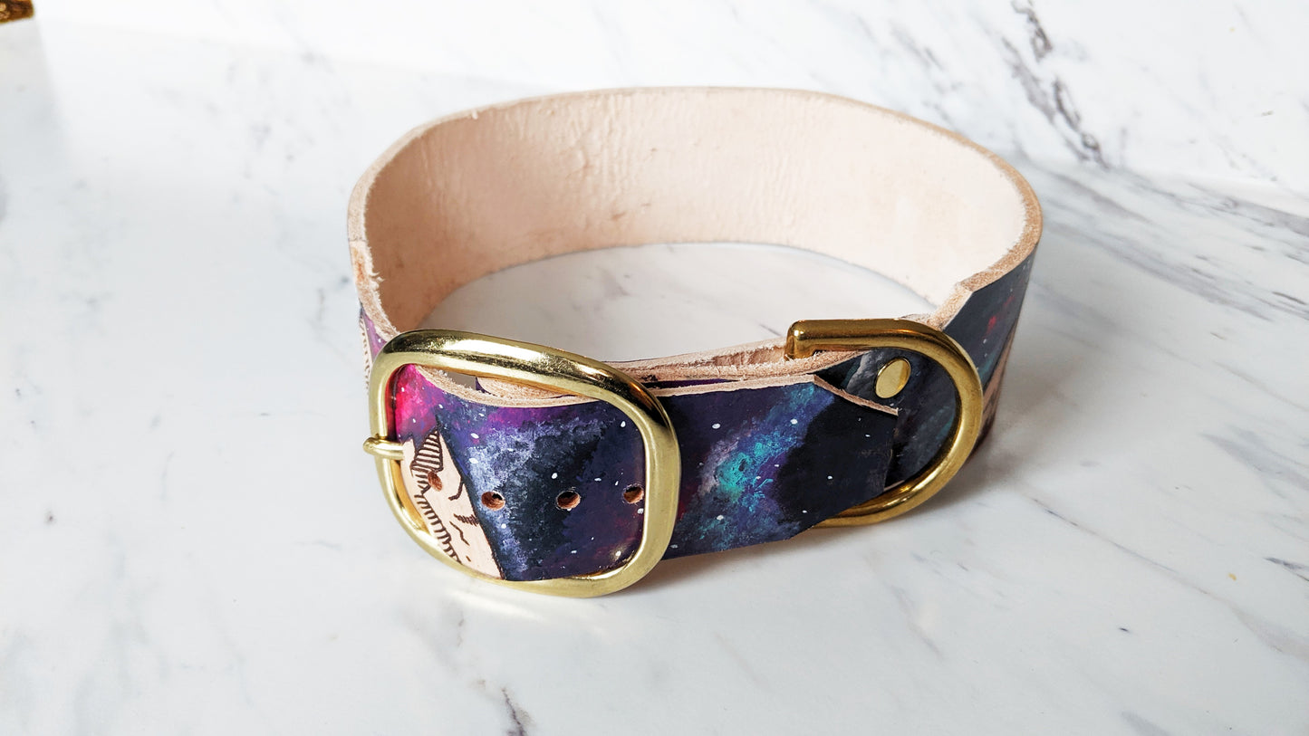 Milky Way Mountains - Leather Dog Collar