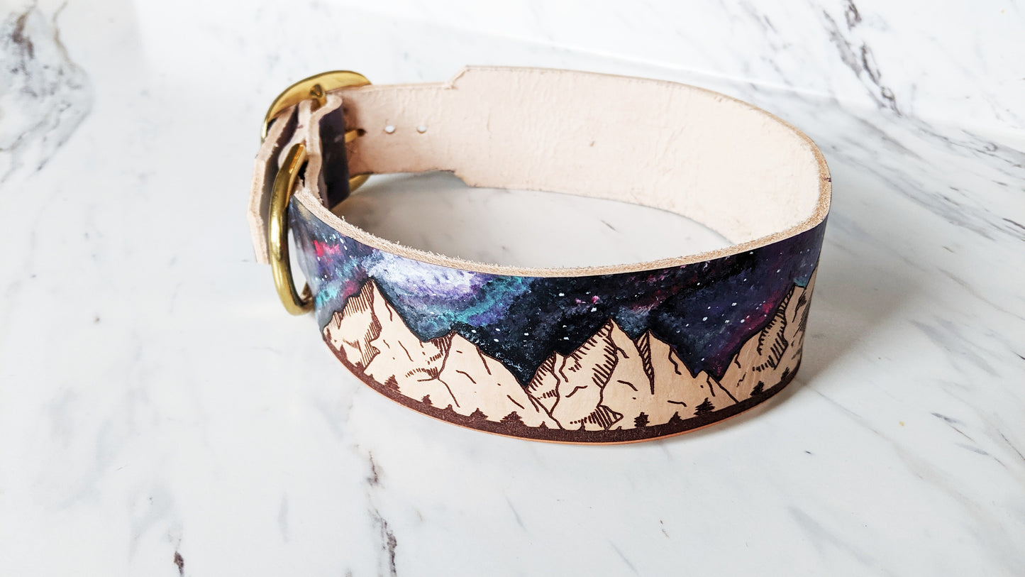 Milky Way Mountains - Leather Dog Collar