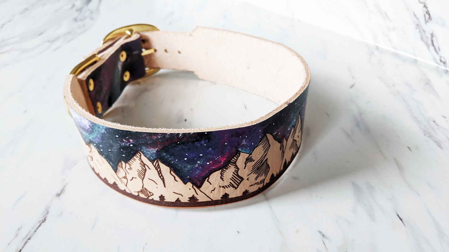 Milky Way Mountains - Leather Dog Collar