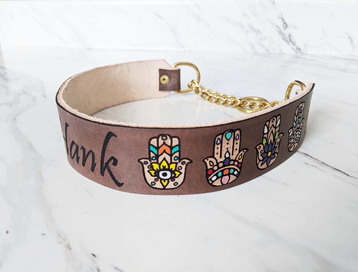 Hamsa - Leather Martingale Collar