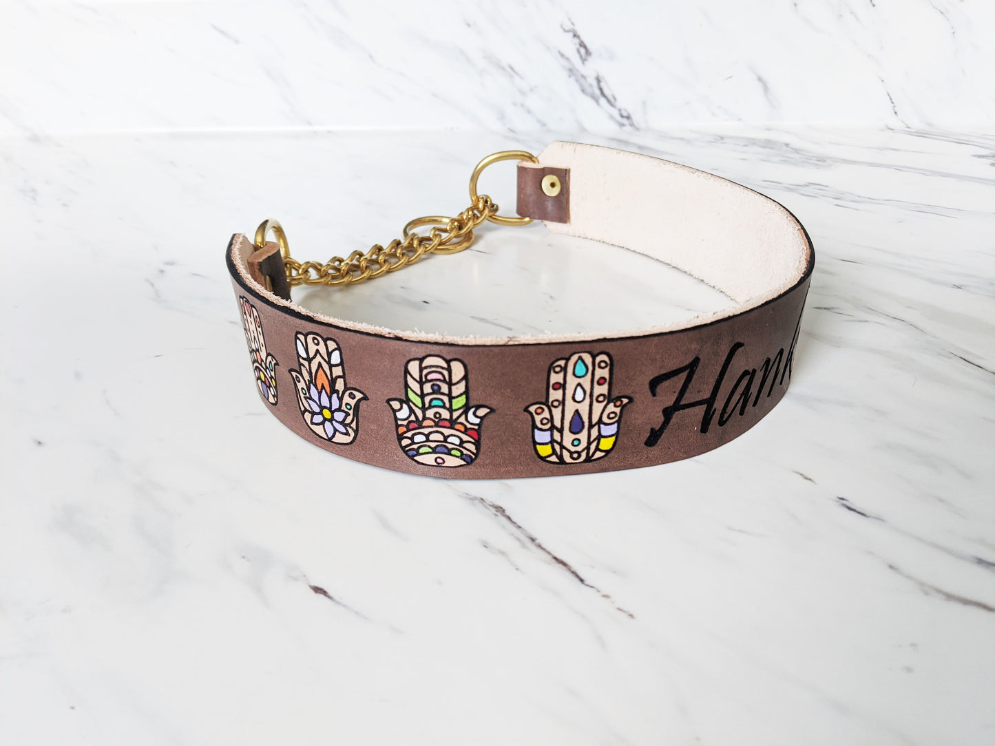 Hamsa - Leather Martingale Collar