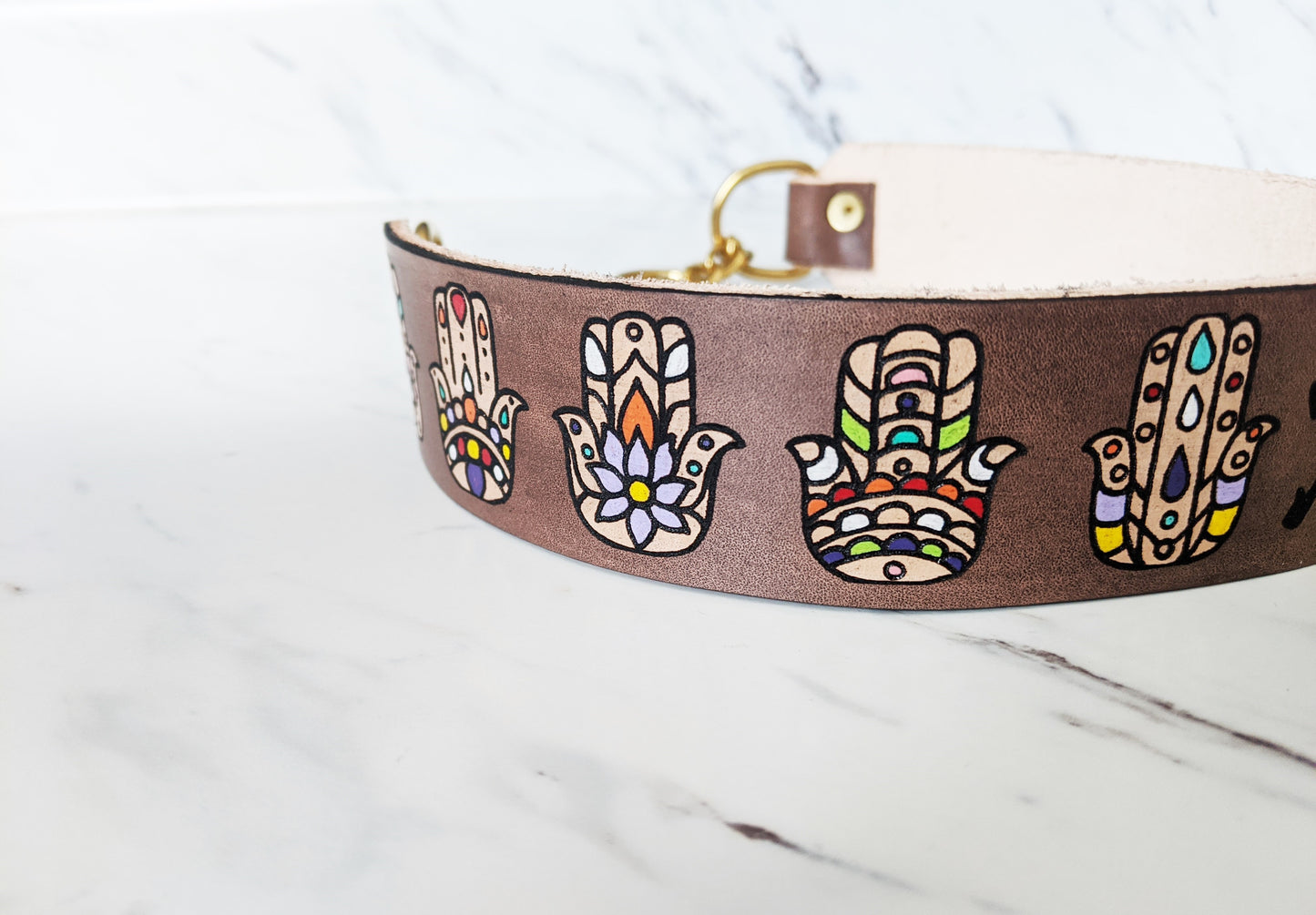 Hamsa - Leather Martingale Collar