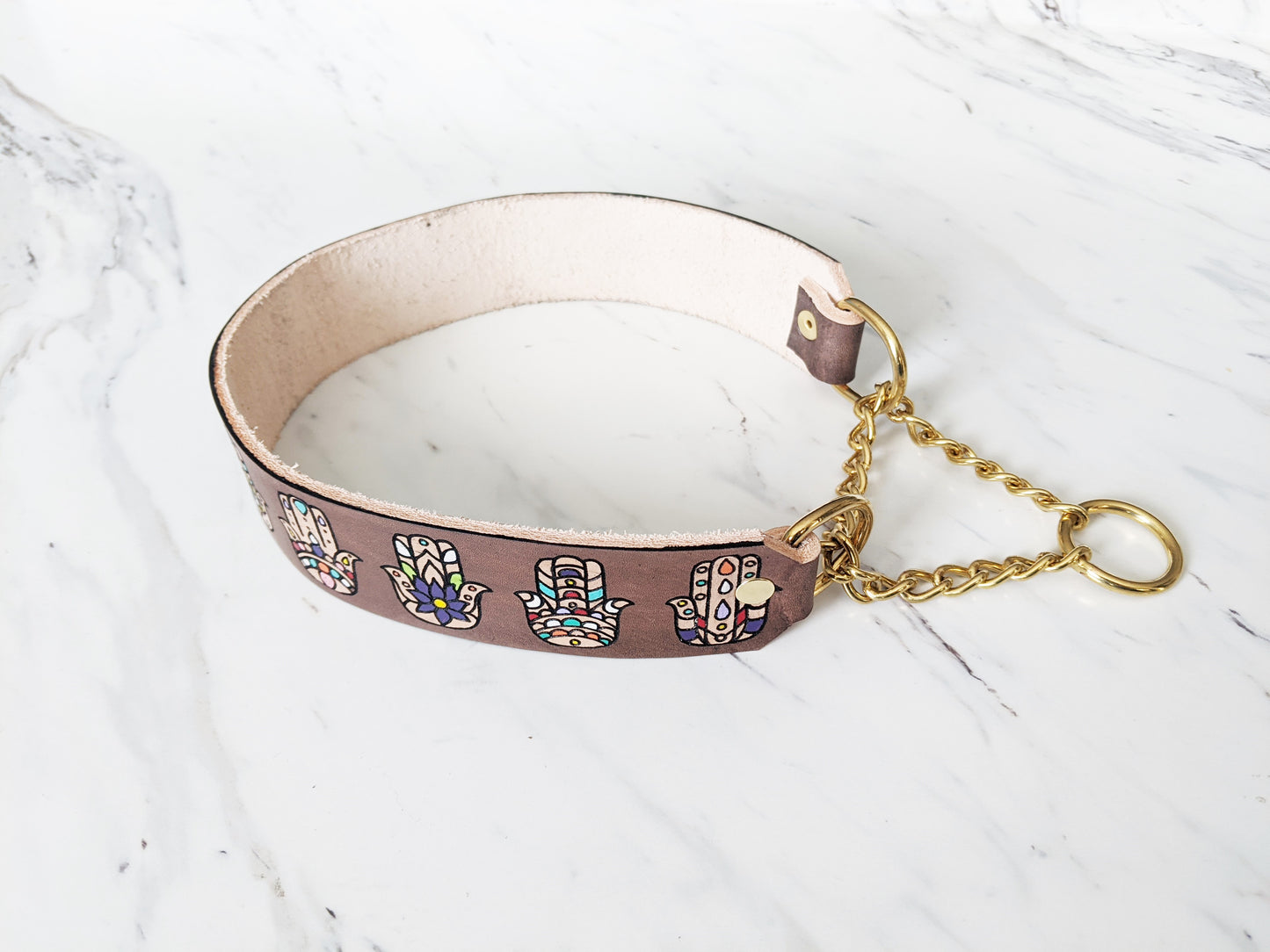 Hamsa - Leather Martingale Collar