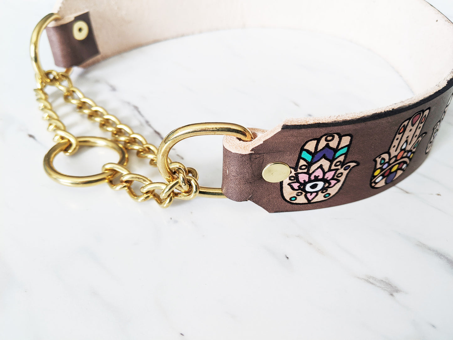 Hamsa - Leather Martingale Collar