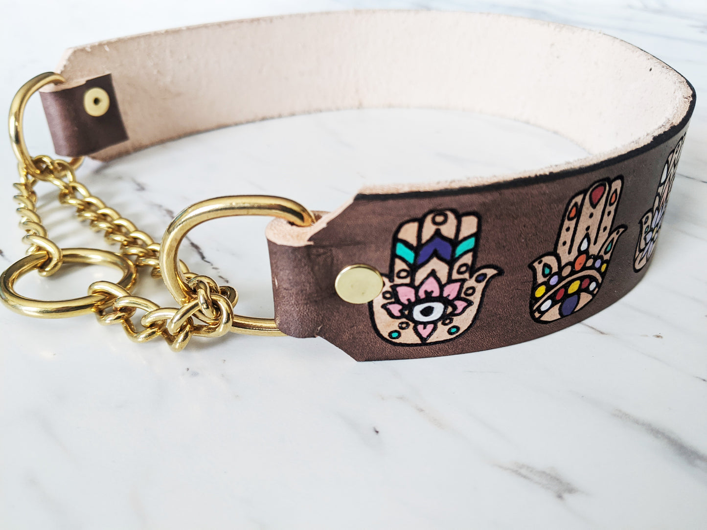 Hamsa - Leather Martingale Collar