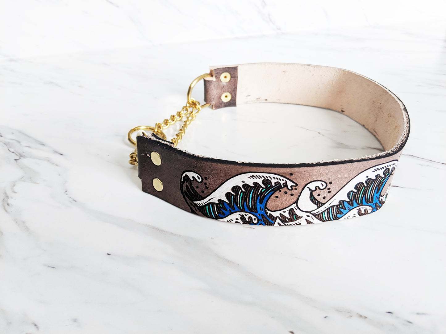 Ukiyo-e Wave - Leather Martingale Collar
