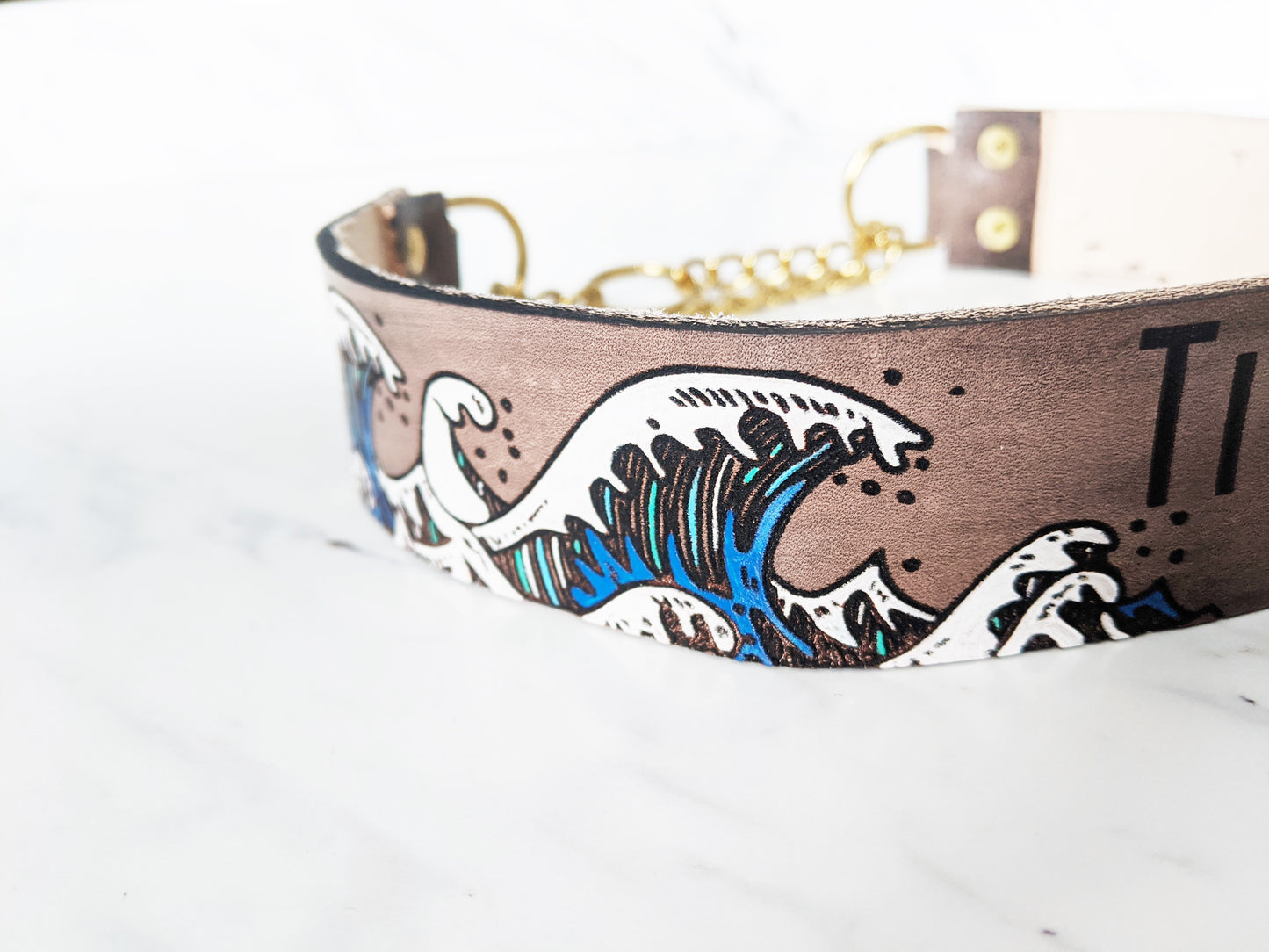 Ukiyo-e Wave - Leather Martingale Collar