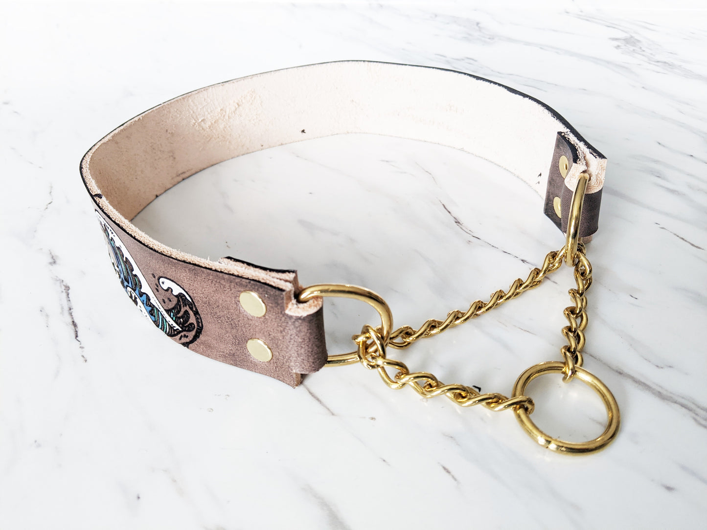 Ukiyo-e Wave - Leather Martingale Collar