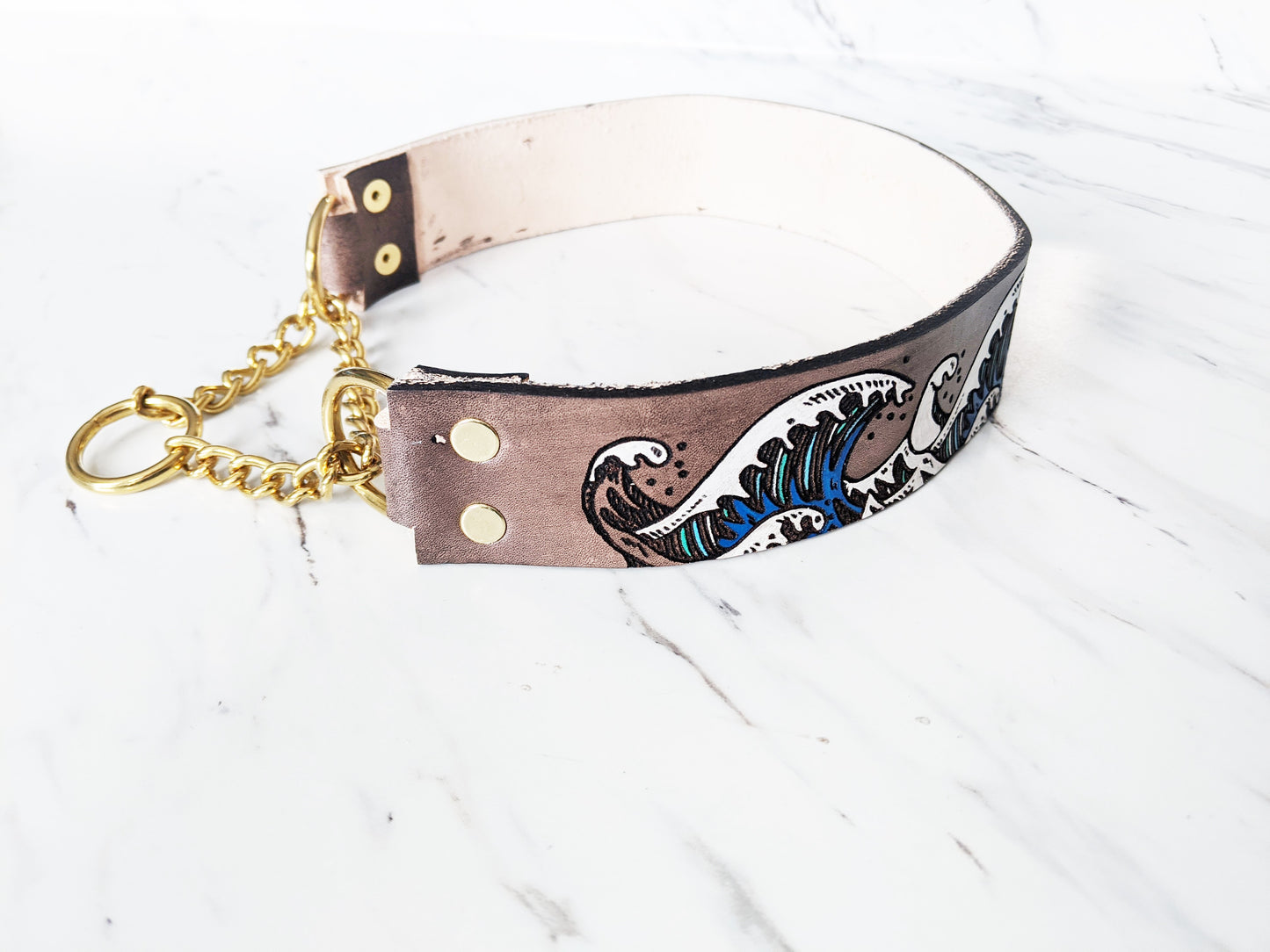 Ukiyo-e Wave - Leather Martingale Collar