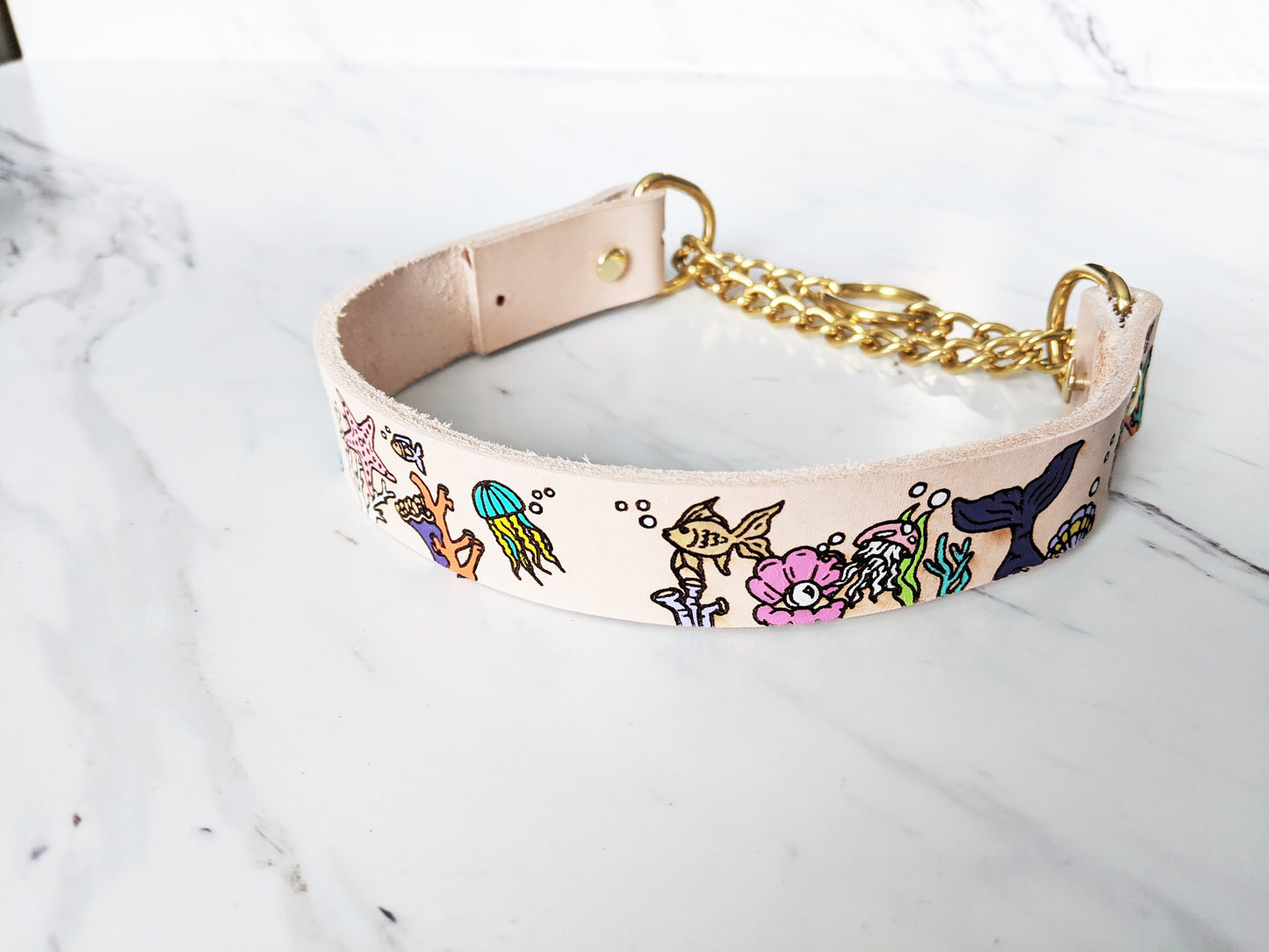 Under The Sea - Leather Martingale Collar