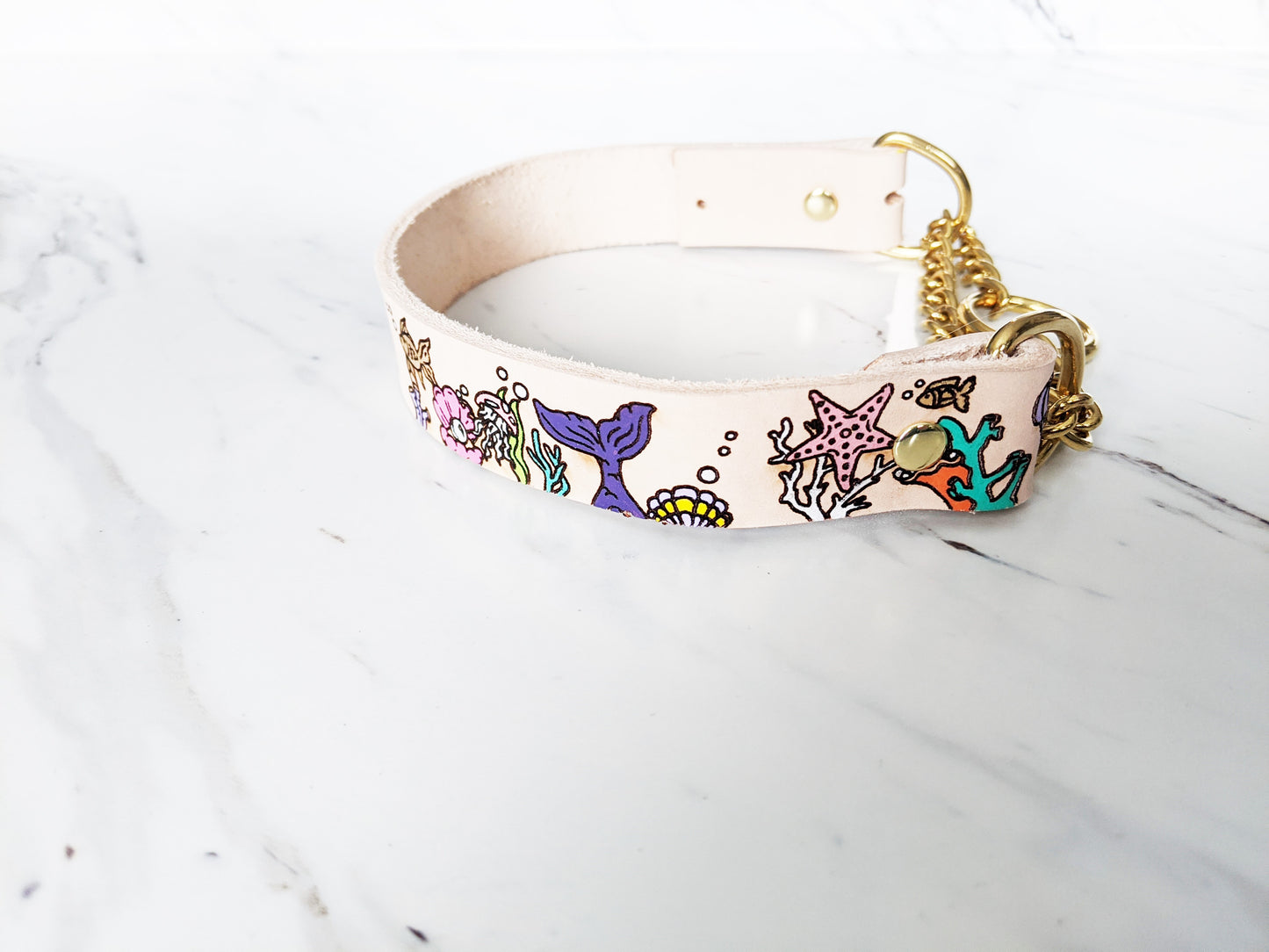 Under The Sea - Leather Martingale Collar