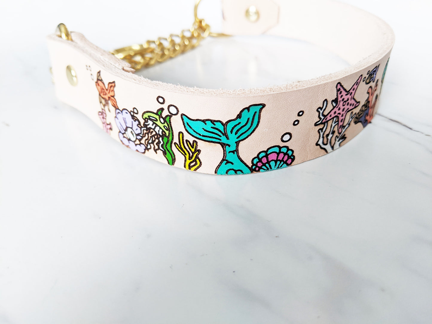 Under The Sea - Leather Martingale Collar