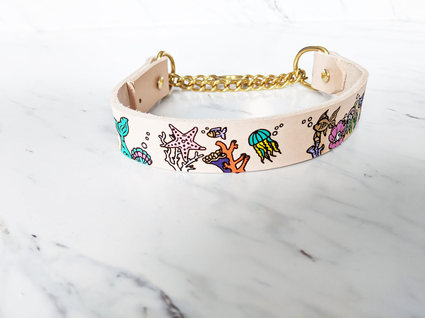 Under The Sea - Leather Martingale Collar