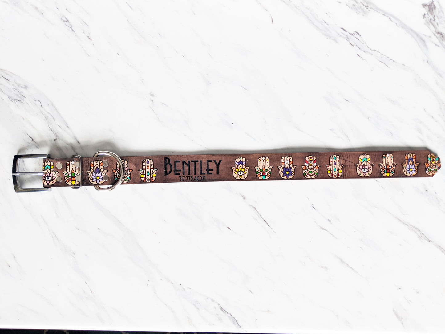 Hamsa - Leather Dog Collar