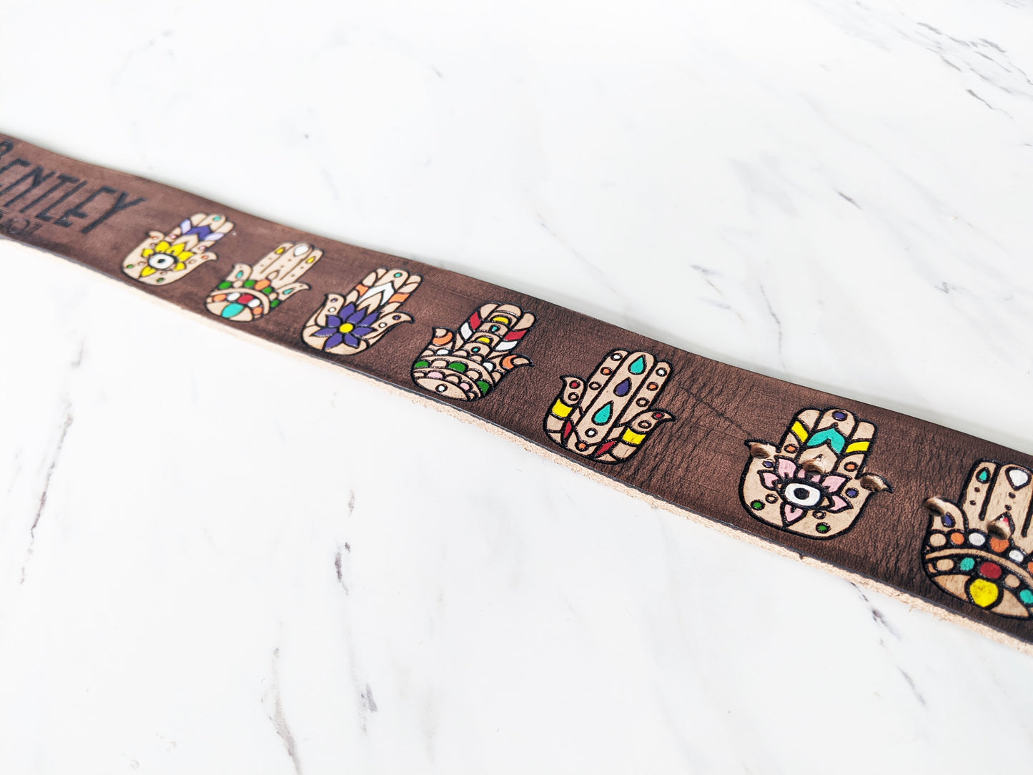 Hamsa - Leather Dog Collar