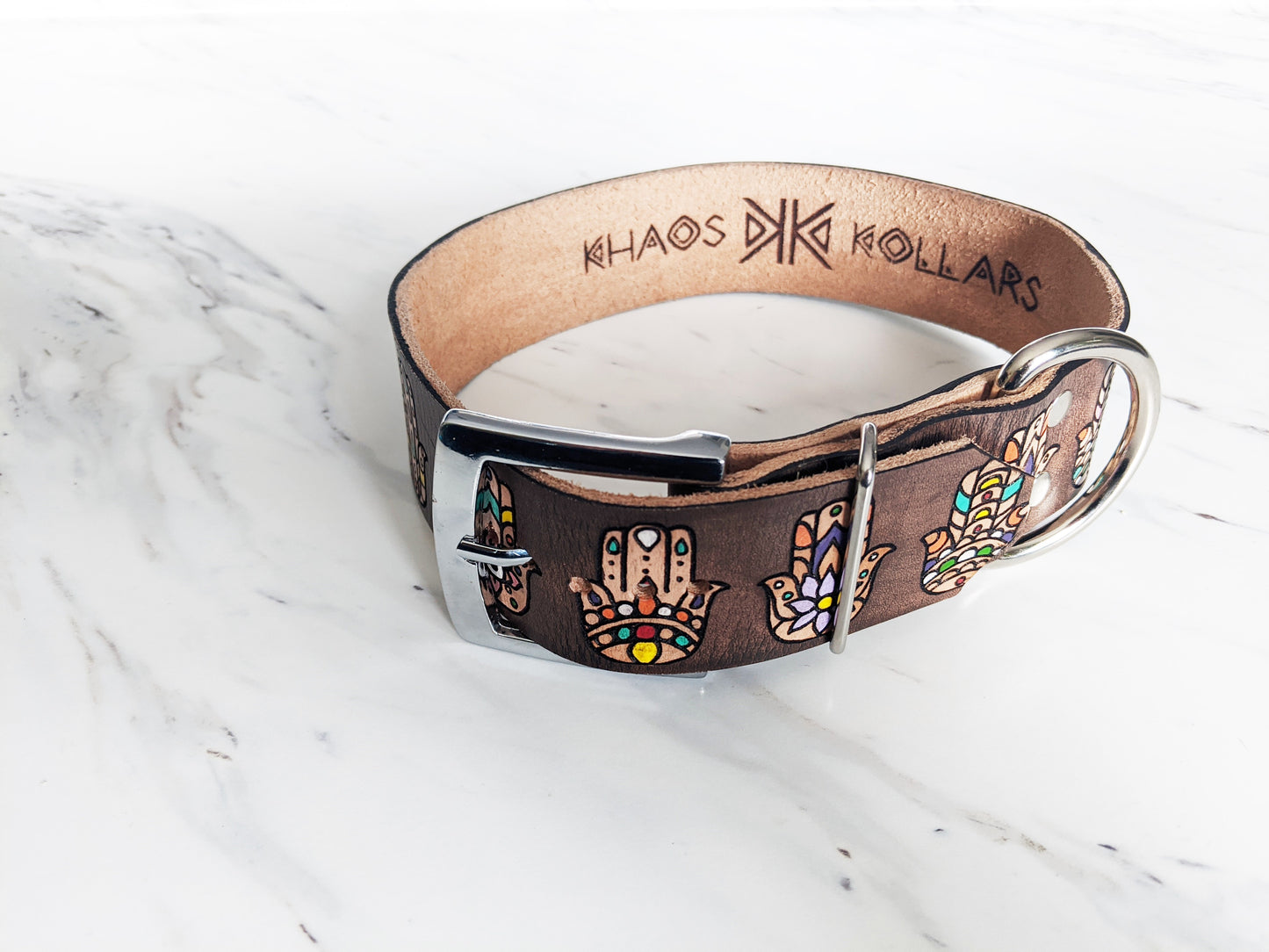 Hamsa - Leather Dog Collar