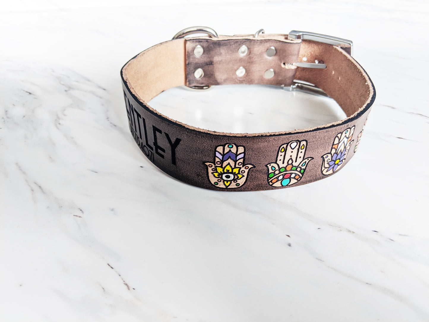Hamsa - Leather Dog Collar