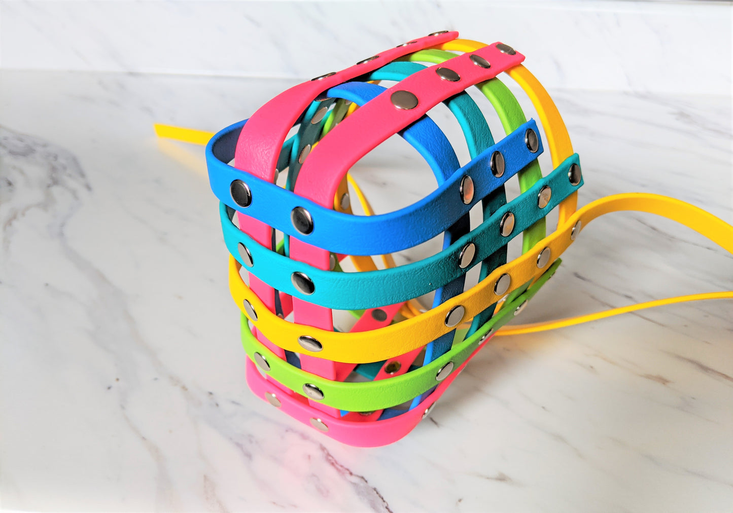 Basket Style Biothane Muzzle - Rainbow Colors - Level Two