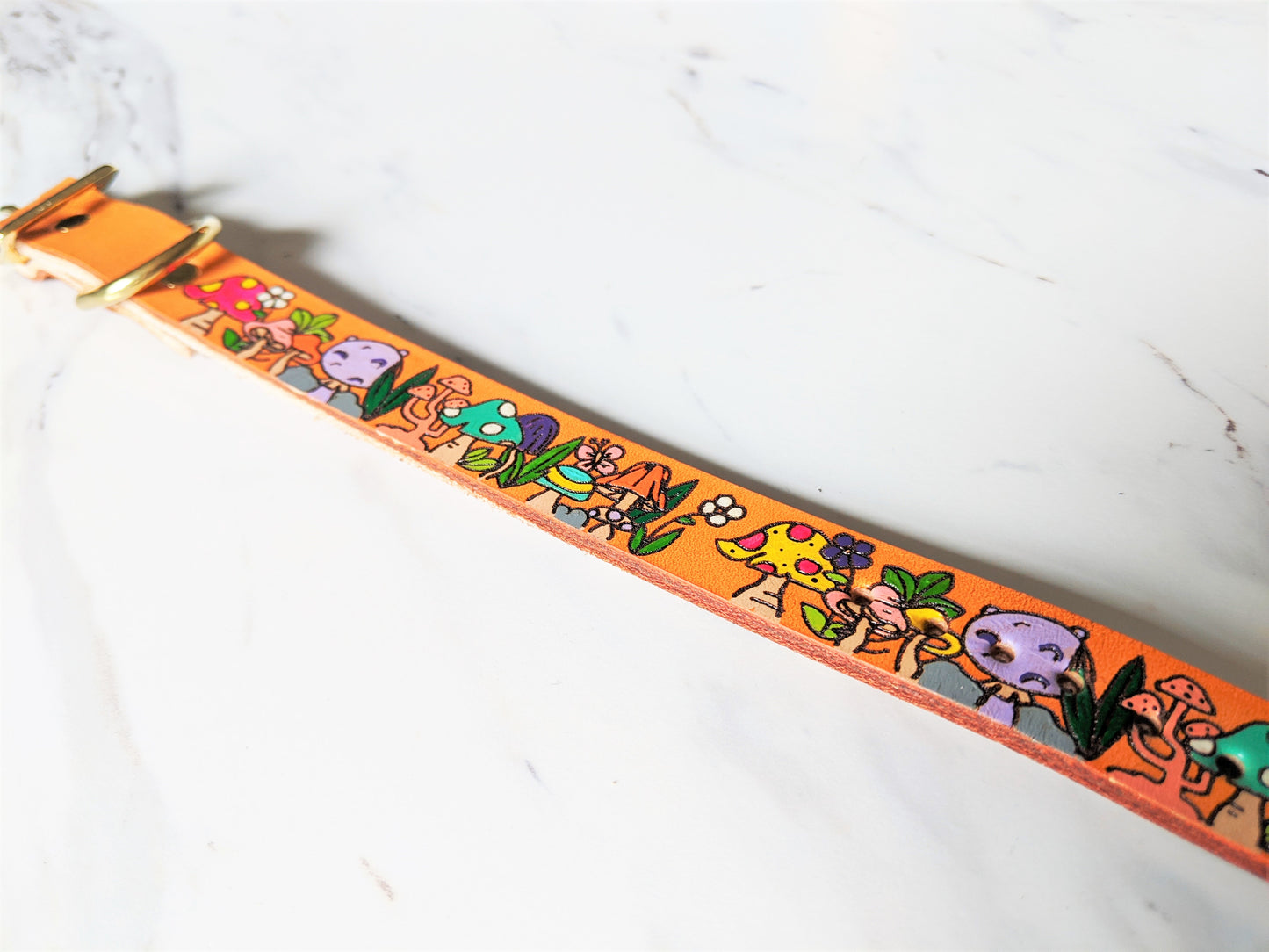 Mushroom Madness - Leather Dog Collar
