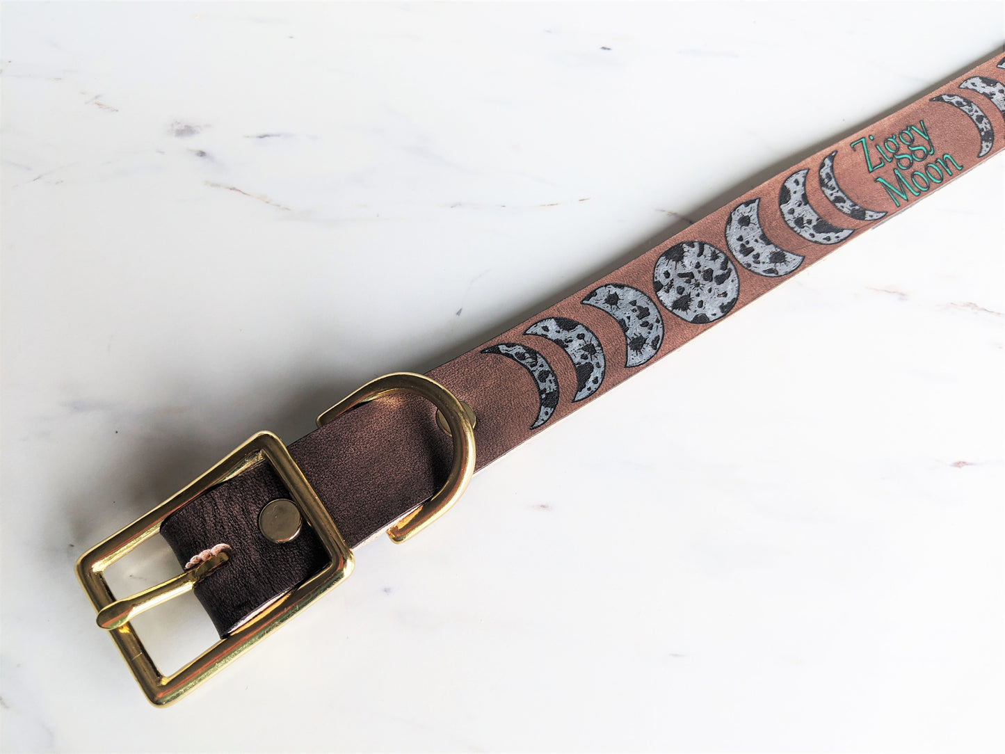 Celestial Moon - Leather dog Collar