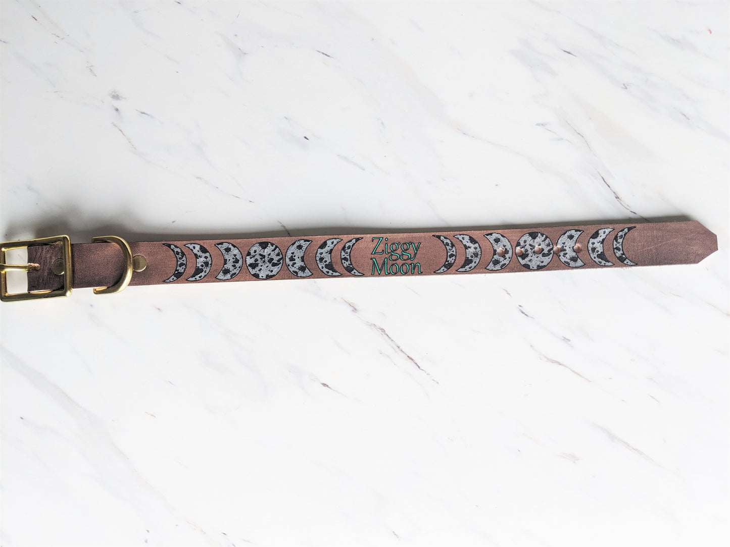 Celestial Moon - Leather dog Collar