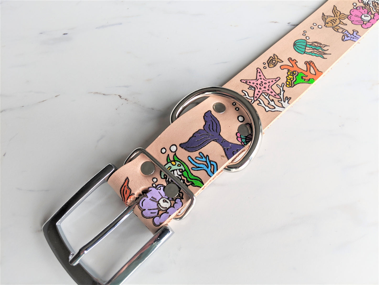 Under The Sea - Leather Dog Collar