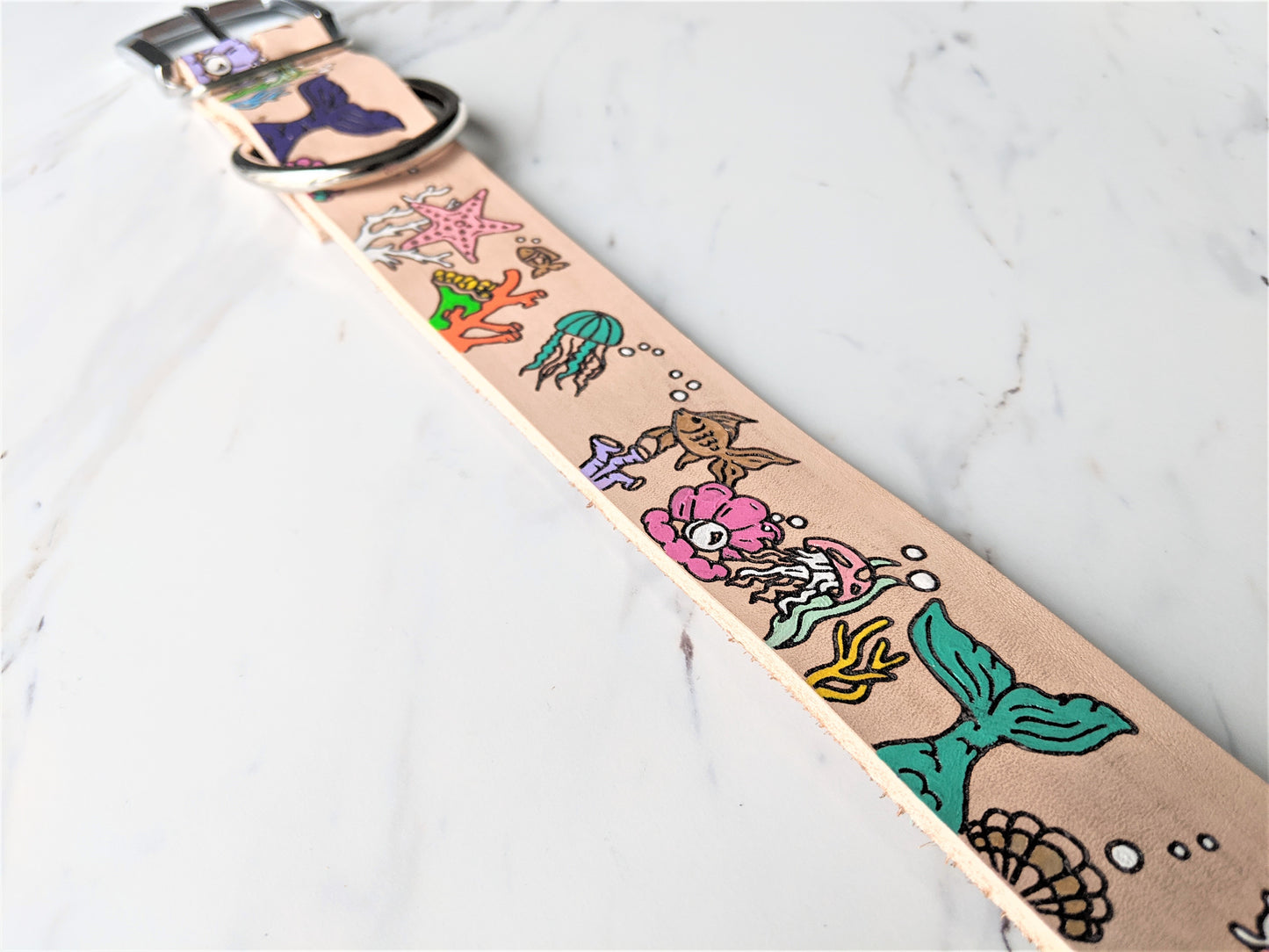 Under The Sea - Leather Dog Collar