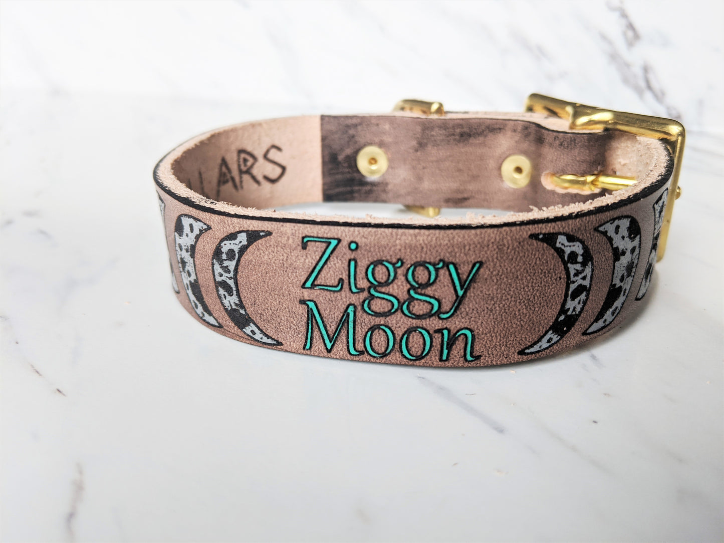 Celestial Moon - Leather dog Collar