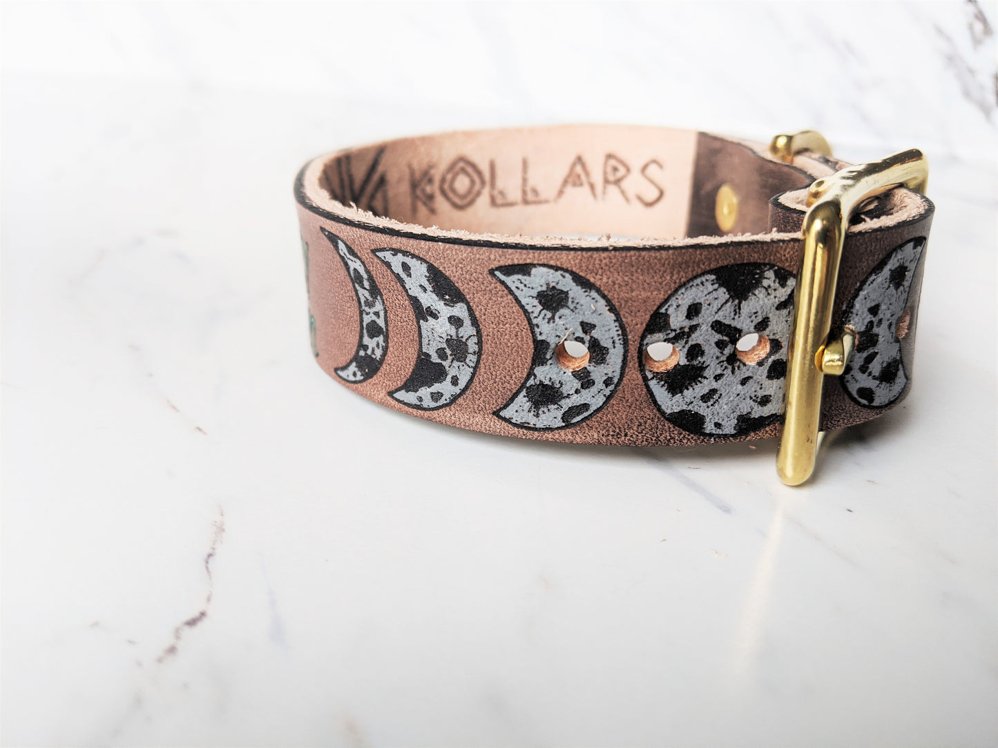 Celestial Moon - Leather dog Collar