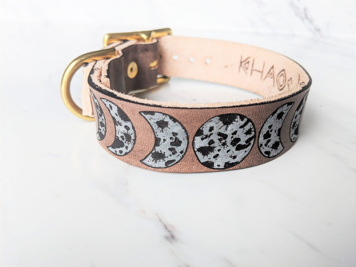 Celestial Moon - Leather dog Collar