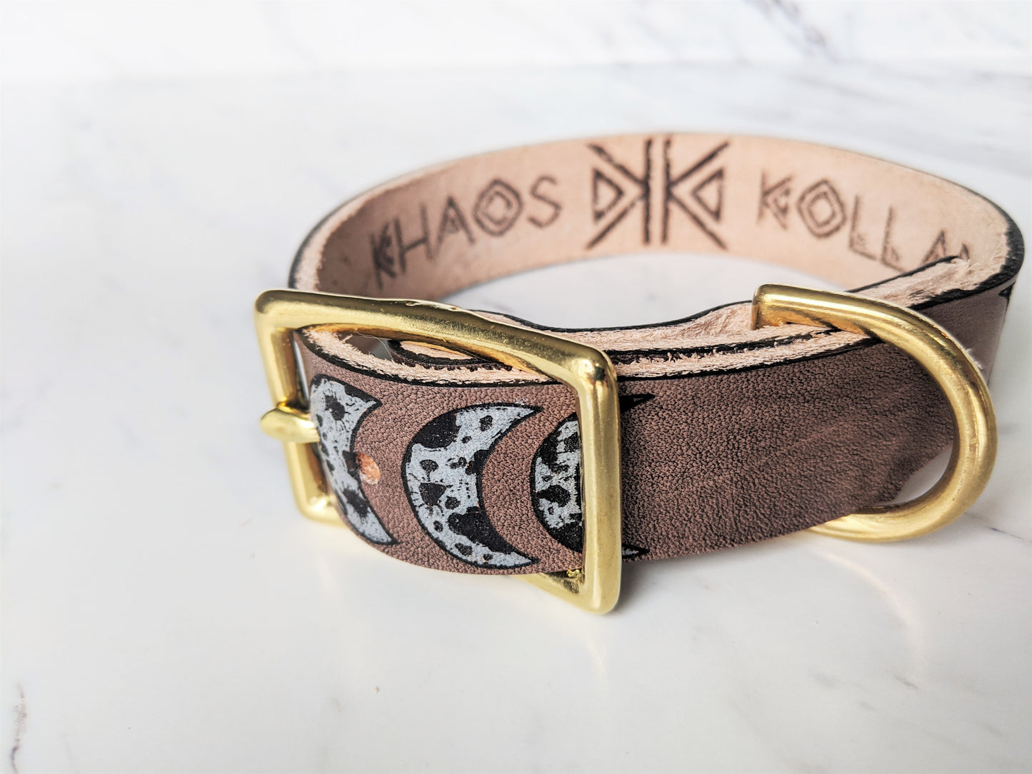 Celestial Moon - Leather dog Collar