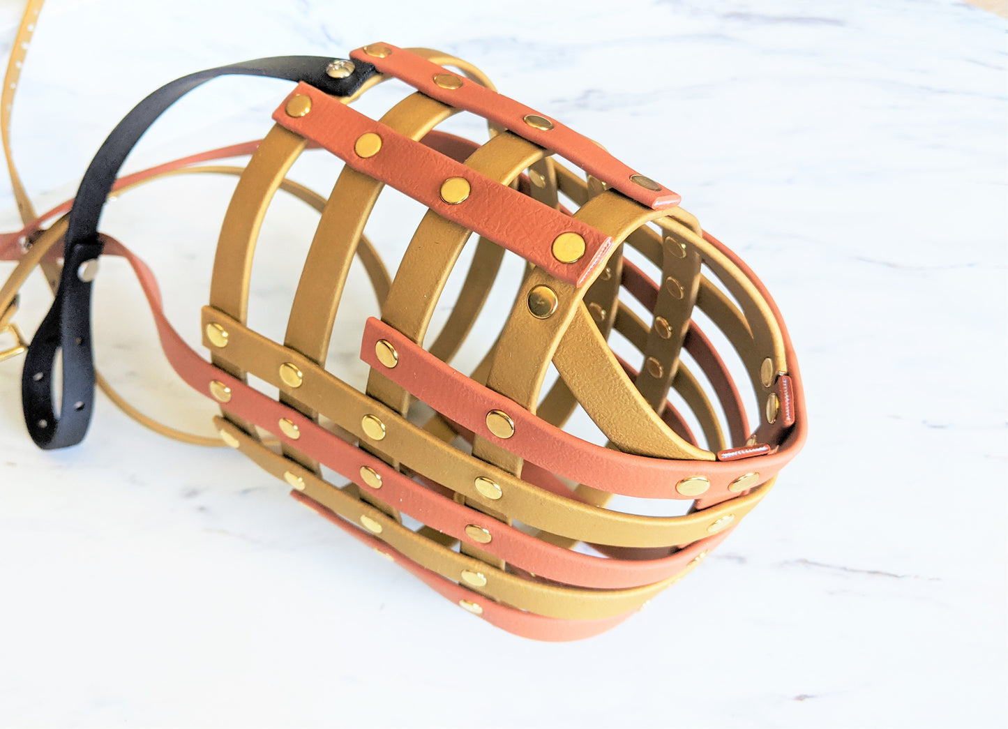 Basket Style Biothane Muzzle with Open Nose plus Forehead strap - Choose your Colors - Level Two